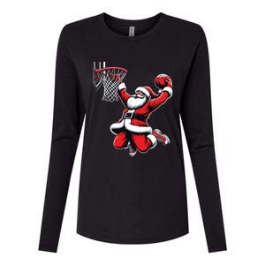 Santa Claus Dunking A Basketball Funny Christmas Basketball Gift Womens Cotton Relaxed Long Sleeve T-Shirt