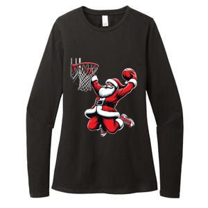 Santa Claus Dunking A Basketball Funny Christmas Basketball Gift Womens CVC Long Sleeve Shirt