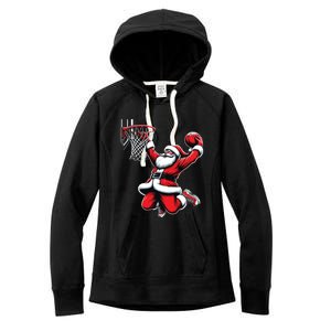 Santa Claus Dunking A Basketball Funny Christmas Basketball Gift Women's Fleece Hoodie