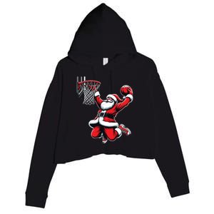 Santa Claus Dunking A Basketball Funny Christmas Basketball Gift Crop Fleece Hoodie