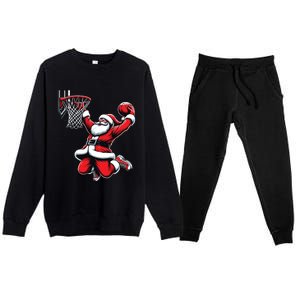 Santa Claus Dunking A Basketball Funny Christmas Basketball Gift Premium Crewneck Sweatsuit Set