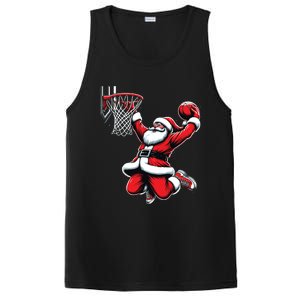 Santa Claus Dunking A Basketball Funny Christmas Basketball Gift PosiCharge Competitor Tank