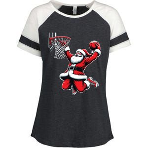 Santa Claus Dunking A Basketball Funny Christmas Basketball Gift Enza Ladies Jersey Colorblock Tee