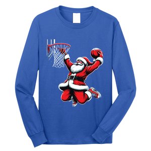 Santa Claus Dunking A Basketball Funny Christmas Basketball Gift Long Sleeve Shirt