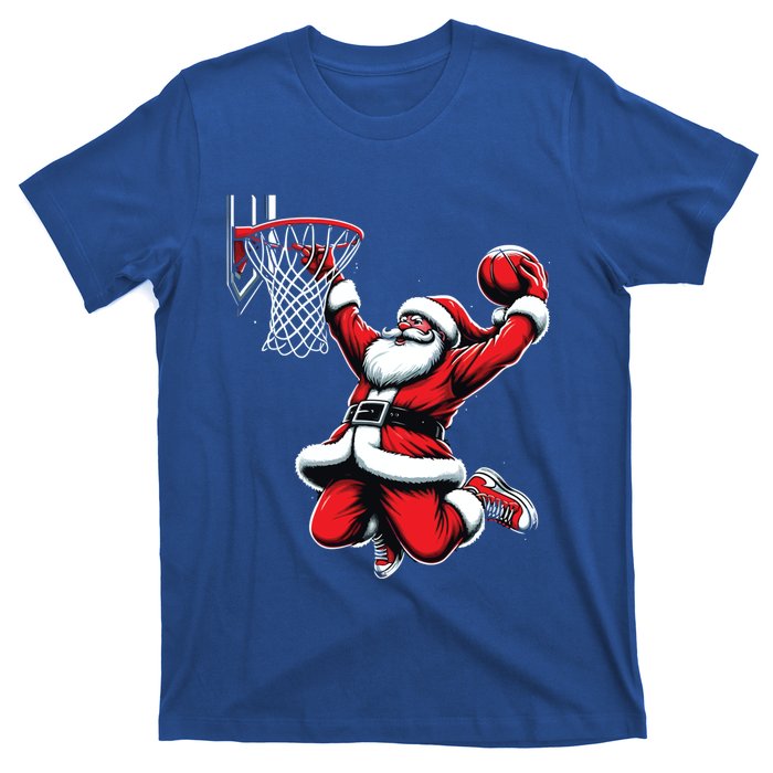 Santa Claus Dunking A Basketball Funny Christmas Basketball Gift T-Shirt