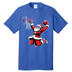 Santa Claus Dunking A Basketball Funny Christmas Basketball Gift Tall T-Shirt