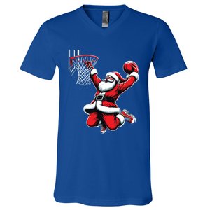 Santa Claus Dunking A Basketball Funny Christmas Basketball Gift V-Neck T-Shirt