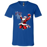 Santa Claus Dunking A Basketball Funny Christmas Basketball Gift V-Neck T-Shirt