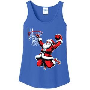 Santa Claus Dunking A Basketball Funny Christmas Basketball Gift Ladies Essential Tank