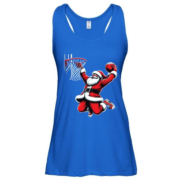 Santa Claus Dunking A Basketball Funny Christmas Basketball Gift Ladies Essential Flowy Tank