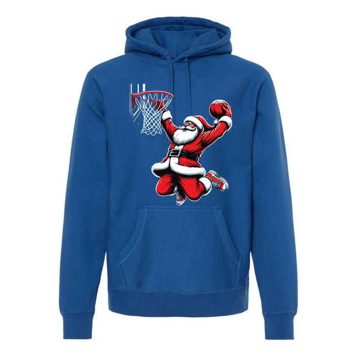 Santa Claus Dunking A Basketball Funny Christmas Basketball Gift Premium Hoodie