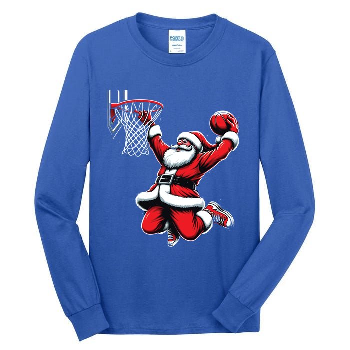 Santa Claus Dunking A Basketball Funny Christmas Basketball Gift Tall Long Sleeve T-Shirt