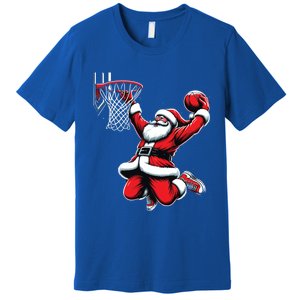 Santa Claus Dunking A Basketball Funny Christmas Basketball Gift Premium T-Shirt