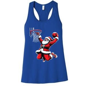 Santa Claus Dunking A Basketball Funny Christmas Basketball Gift Women's Racerback Tank