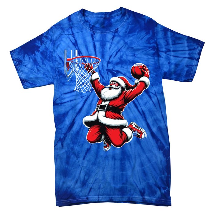 Santa Claus Dunking A Basketball Funny Christmas Basketball Gift Tie-Dye T-Shirt