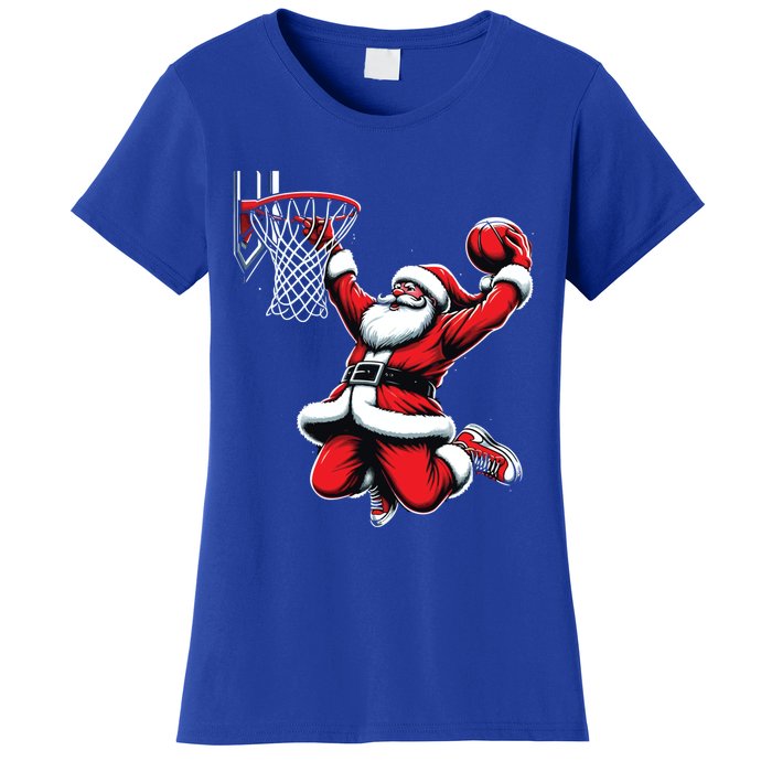 Santa Claus Dunking A Basketball Funny Christmas Basketball Gift Women's T-Shirt