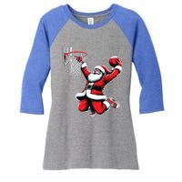 Santa Claus Dunking A Basketball Funny Christmas Basketball Gift Women's Tri-Blend 3/4-Sleeve Raglan Shirt