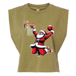 Santa Claus Dunking A Basketball Funny Christmas Basketball Gift Garment-Dyed Women's Muscle Tee