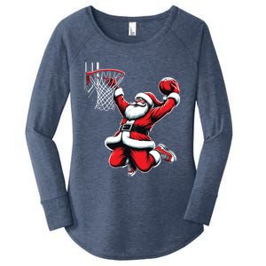 Santa Claus Dunking A Basketball Funny Christmas Basketball Gift Women's Perfect Tri Tunic Long Sleeve Shirt