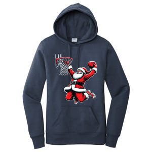 Santa Claus Dunking A Basketball Funny Christmas Basketball Gift Women's Pullover Hoodie