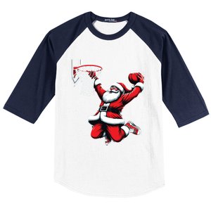 Santa Claus Dunking A Basketball Funny Christmas Basketball Gift Baseball Sleeve Shirt