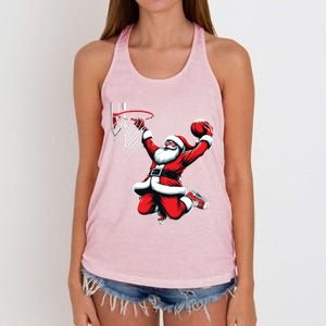 Santa Claus Dunking A Basketball Funny Christmas Basketball Gift Women's Knotted Racerback Tank