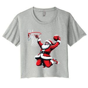 Santa Claus Dunking A Basketball Funny Christmas Basketball Gift Women's Crop Top Tee