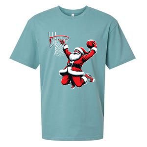 Santa Claus Dunking A Basketball Funny Christmas Basketball Gift Sueded Cloud Jersey T-Shirt