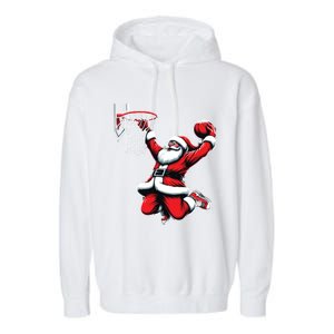 Santa Claus Dunking A Basketball Funny Christmas Basketball Gift Garment-Dyed Fleece Hoodie