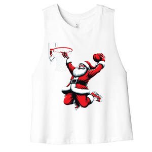 Santa Claus Dunking A Basketball Funny Christmas Basketball Gift Women's Racerback Cropped Tank