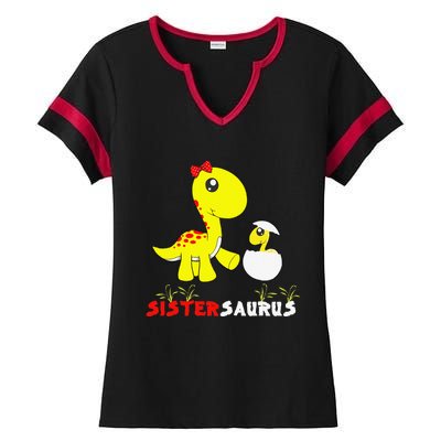 Sistersaurus Cute Dinosaur Sister Saurus Family Matching Ladies Halftime Notch Neck Tee