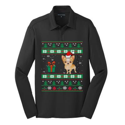 Santa Chihuahua Dog Holiday Ugly Christmas Graphic Gift Meaningful Gift Silk Touch Performance Long Sleeve Polo