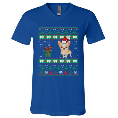 Santa Chihuahua Dog Holiday Ugly Christmas Graphic Gift Meaningful Gift V-Neck T-Shirt