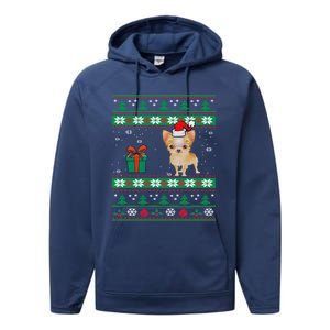 Santa Chihuahua Dog Holiday Ugly Christmas Graphic Gift Meaningful Gift Performance Fleece Hoodie