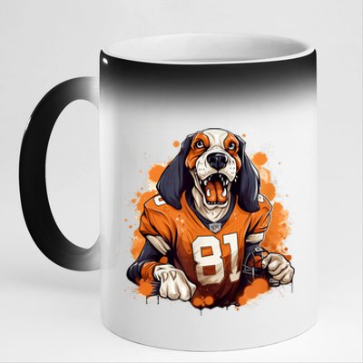 Smokey Coonhound Dog Tennessee Orange Football Game Day 11oz Black Color Changing Mug