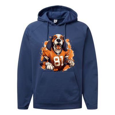 Smokey Coonhound Dog Tennessee Orange Football Game Day Performance Fleece Hoodie