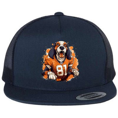 Smokey Coonhound Dog Tennessee Orange Football Game Day Flat Bill Trucker Hat