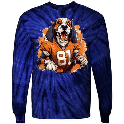 Smokey Coonhound Dog Tennessee Orange Football Game Day Tie-Dye Long Sleeve Shirt