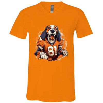 Smokey Coonhound Dog Tennessee Orange Football Game Day V-Neck T-Shirt