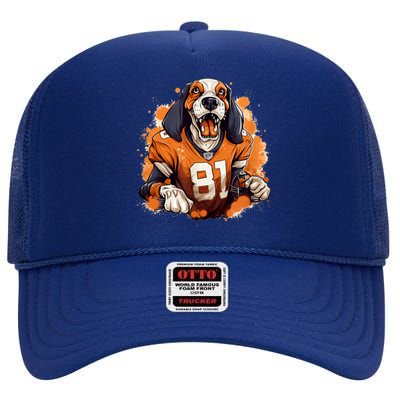 Smokey Coonhound Dog Tennessee Orange Football Game Day High Crown Mesh Back Trucker Hat