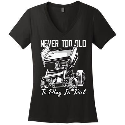 SPRINT CAR DIRT TRACK RACING Play In Dirt Women's V-Neck T-Shirt