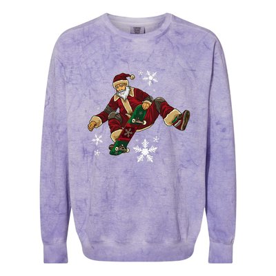 Santa Claus Does Tricks On A Skateboard Skate Xmas Colorblast Crewneck Sweatshirt