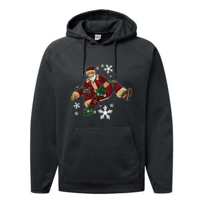 Santa Claus Does Tricks On A Skateboard Skate Xmas Performance Fleece Hoodie