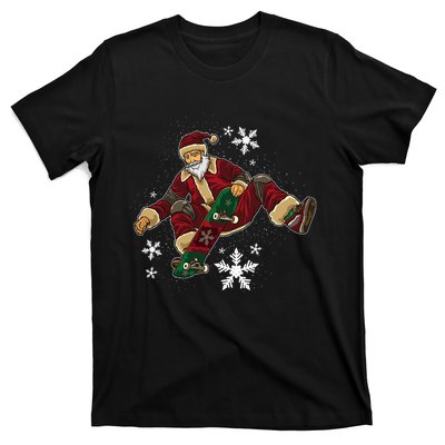 Santa Claus Does Tricks On A Skateboard Skate Xmas T-Shirt