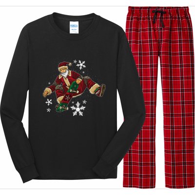 Santa Claus Does Tricks On A Skateboard Skate Xmas Long Sleeve Pajama Set