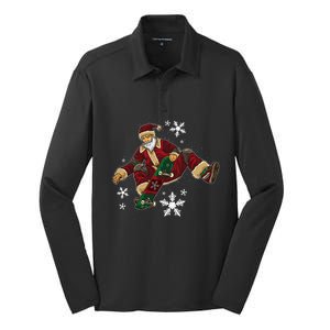 Santa Claus Does Tricks On A Skateboard Skate Xmas Silk Touch Performance Long Sleeve Polo