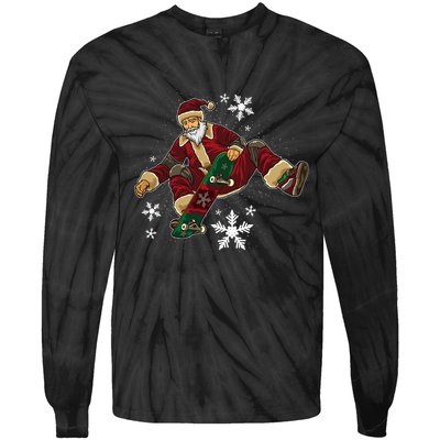 Santa Claus Does Tricks On A Skateboard Skate Xmas Tie-Dye Long Sleeve Shirt