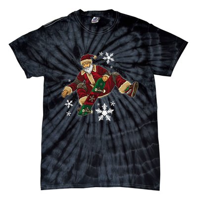 Santa Claus Does Tricks On A Skateboard Skate Xmas Tie-Dye T-Shirt