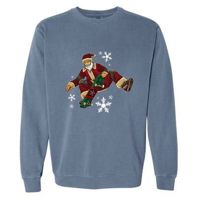 Santa Claus Does Tricks On A Skateboard Skate Xmas Garment-Dyed Sweatshirt