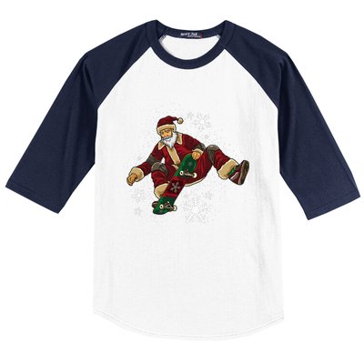 Santa Claus Does Tricks On A Skateboard Skate Xmas Baseball Sleeve Shirt